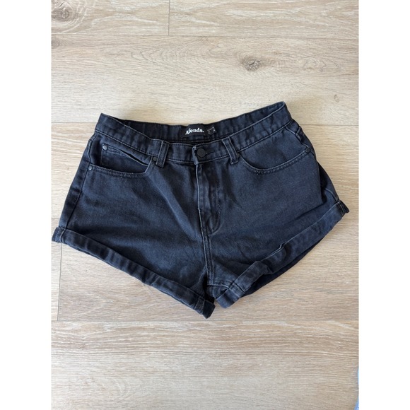 Afends Pants - Afends Black Denim High Waisted Rolled Hem Shorts Womens Size 6 US AU 10